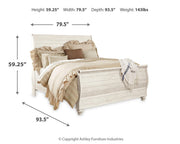 Willowton Whitewash King Sleigh Bed, Dresser, Mirror and 2 Nightstands - B267B46