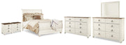 Willowton Whitewash Queen Bed, Dresser, Mirror and Chest - B267B58