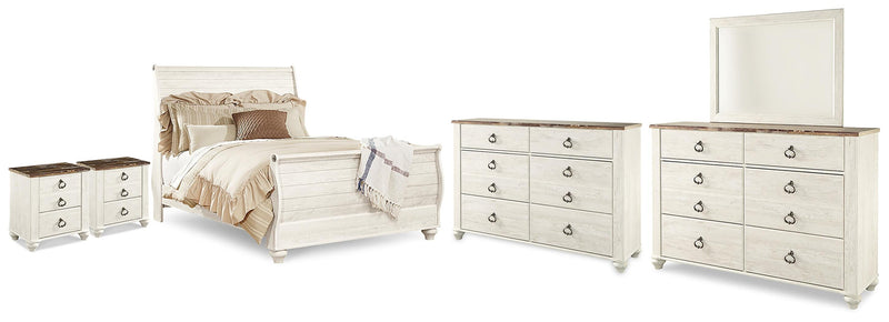 Willowton Whitewash Queen Bed, Dresser, Mirror and Chest - B267B58