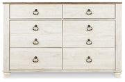 Willowton Whitewash Queen Bed, Dresser, Mirror and Chest - B267B58