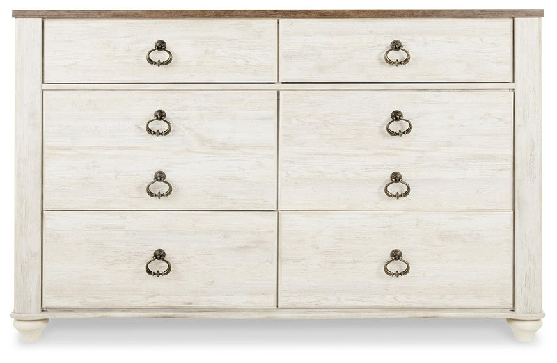 Willowton Whitewash Queen Bed, Dresser, Mirror and Chest - B267B58