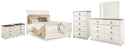 Willowton Whitewash Queen Sleigh Bed, 2 Dressers, Mirror, Chest and 2 Nightstands - B267B39