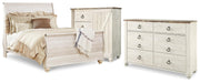 Willowton Whitewash Queen Sleigh Bed, Dresser and Chest - B267B63