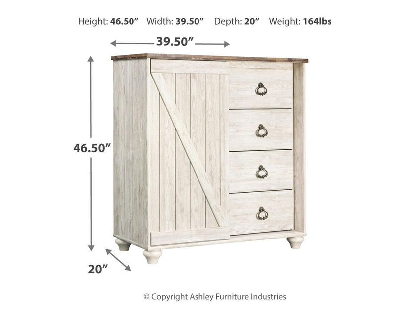Willowton Whitewash Queen Sleigh Bed, Dresser and Chest - B267B63