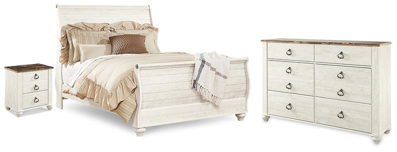 Willowton Whitewash Queen Sleigh Bed, Dresser and Nightstand - B267B59