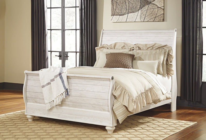 Willowton Whitewash Queen Sleigh Bed - Gate FurnitureQueen Bed