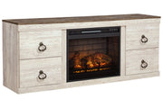 Willowton Whitewash TV Stand with Electric Fireplace - Gate FurnitureTV Stand