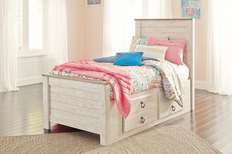 Willowton Whitewash Twin Bed with Storage, Dresser, Mirror, Chest and Nightstand - B267B65