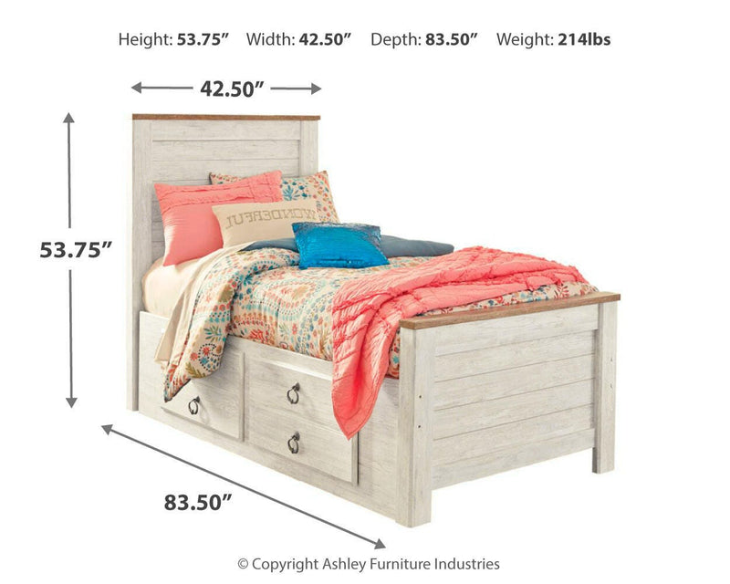 Willowton Whitewash Twin Bed with Storage, Dresser, Mirror, Chest and Nightstand - B267B65