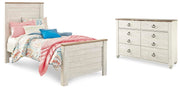 Willowton Whitewash Twin Panel Bed and Dresser - B267B53
