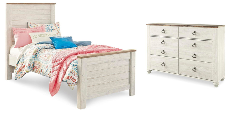 Willowton Whitewash Twin Panel Bed and Dresser - B267B53