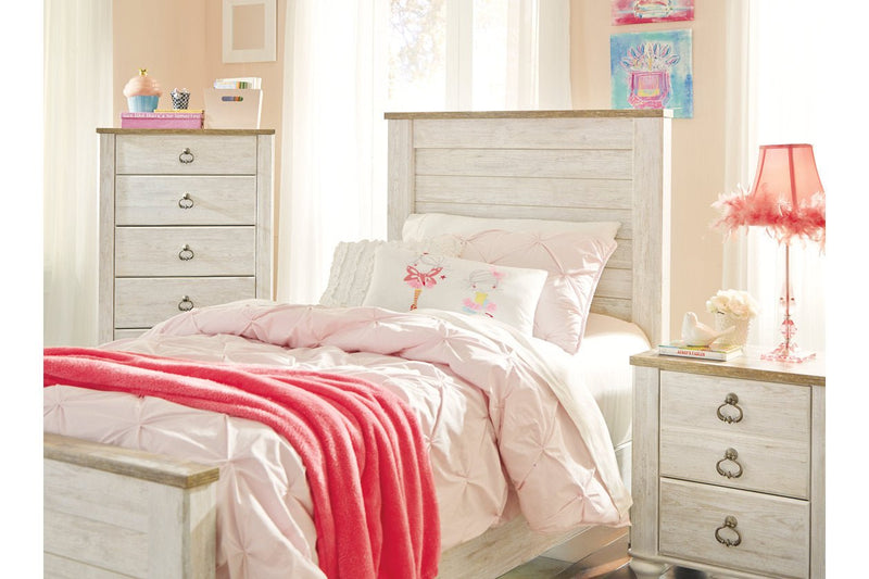 Willowton Whitewash Twin Panel Bed - Gate FurnitureTwin Bed
