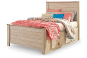 Willowton Whitewash Twin Panel Bed with 2 Storage Drawers - Gate FurnitureTwin Bed