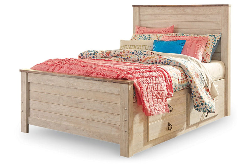 Willowton Whitewash Twin Panel Bed with 2 Storage Drawers - Gate FurnitureTwin Bed