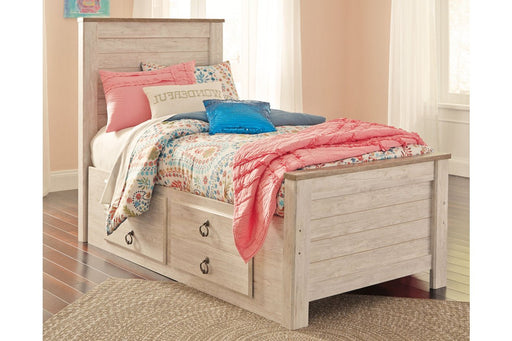 Willowton Whitewash Twin Panel Bed with 2 Storage Drawers - Gate FurnitureTwin Bed