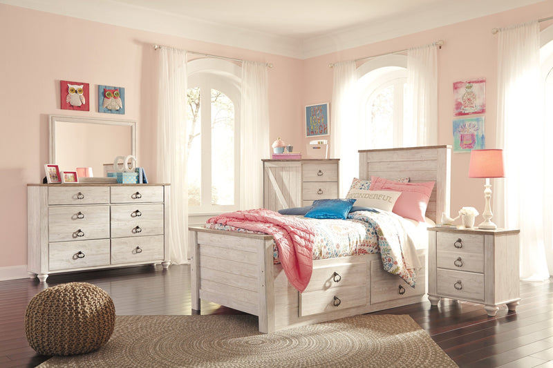 Willowton Whitewash Twin Under Bed Storage Platform Bed - Gate FurnitureTwin Bed