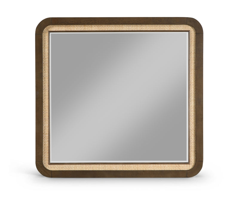 Windsor 40" W x 38" H Natural Cane And Solid Wood Frame Mirror in Brown - 66072Brown-M