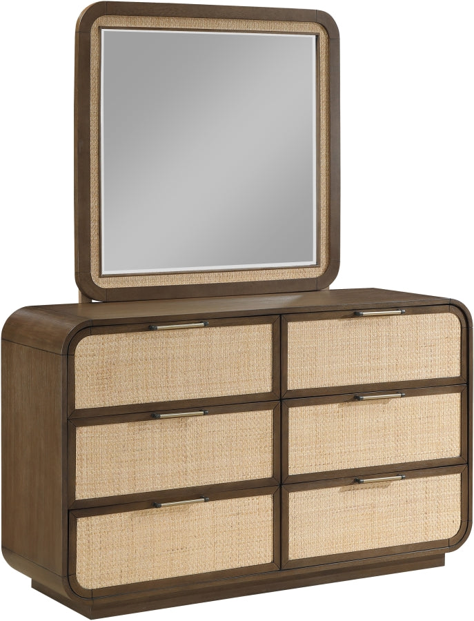Windsor 40" W x 38" H Natural Cane And Solid Wood Frame Mirror in Brown - 66072Brown-M