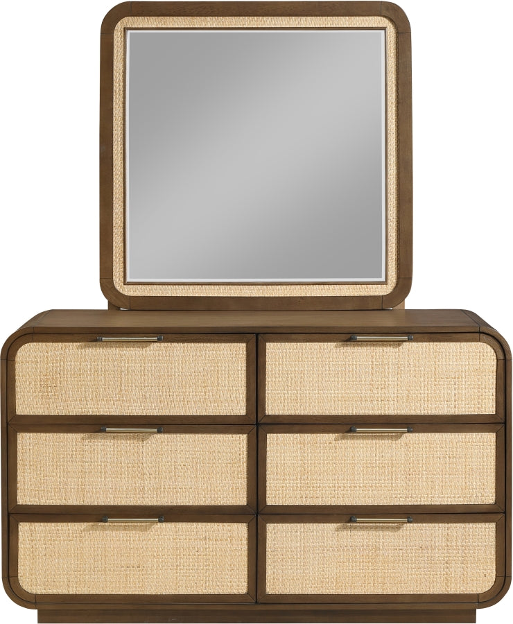 Windsor 40" W x 38" H Natural Cane And Solid Wood Frame Mirror in Brown - 66072Brown-M