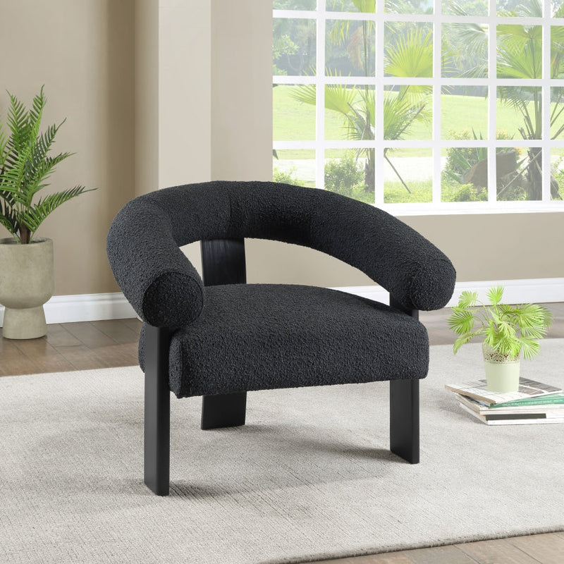Winston Boucle Fabric Upholstered Accent Chair in Black - 497Black