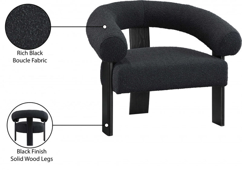 Winston Boucle Fabric Upholstered Accent Chair in Black - 497Black