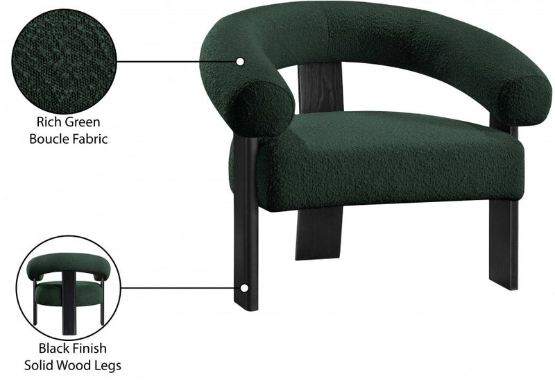 Winston Boucle Fabric Upholstered Accent Chair in Green - 497Green