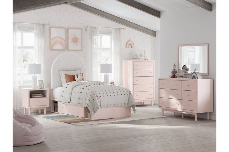 Wistenpine Blush Upholstered Youth One Side Storage Panel Bedroom Set - Gate FurnitureYouth Bedroom Set