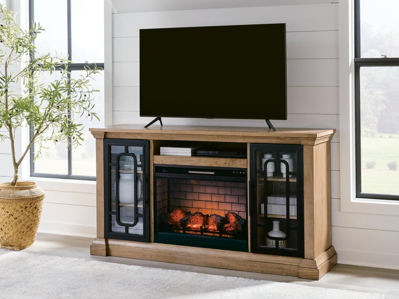 Wittenmyer Natural/Black 72" TV Stand with Electric Fireplace - W794W1