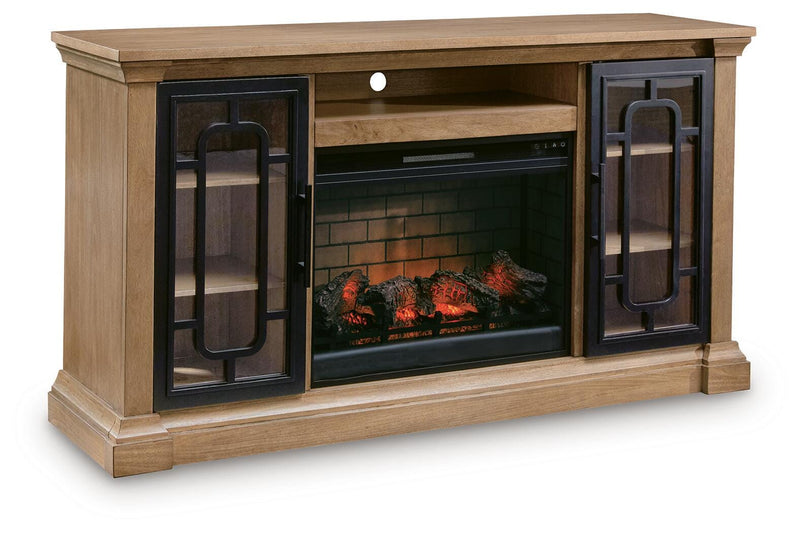 Wittenmyer Natural/Black 72" TV Stand with Electric Fireplace - W794W1