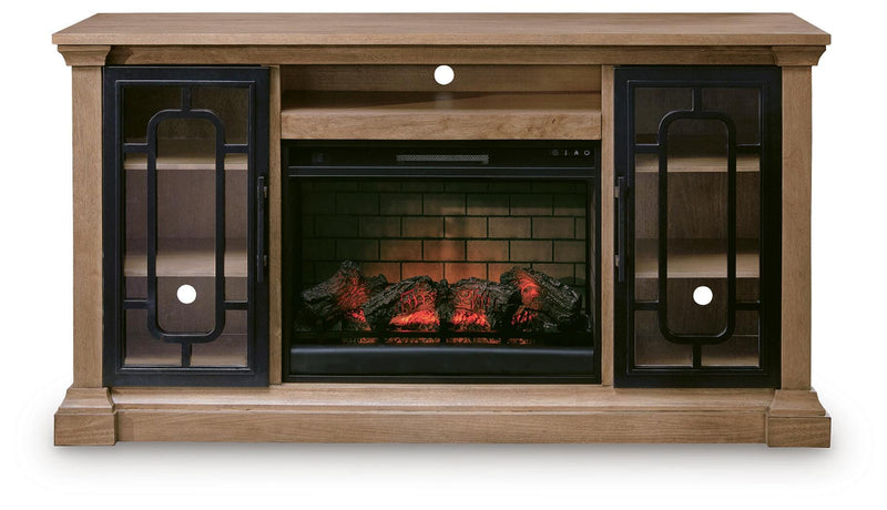 Wittenmyer Natural/Black 72" TV Stand with Electric Fireplace - W794W1