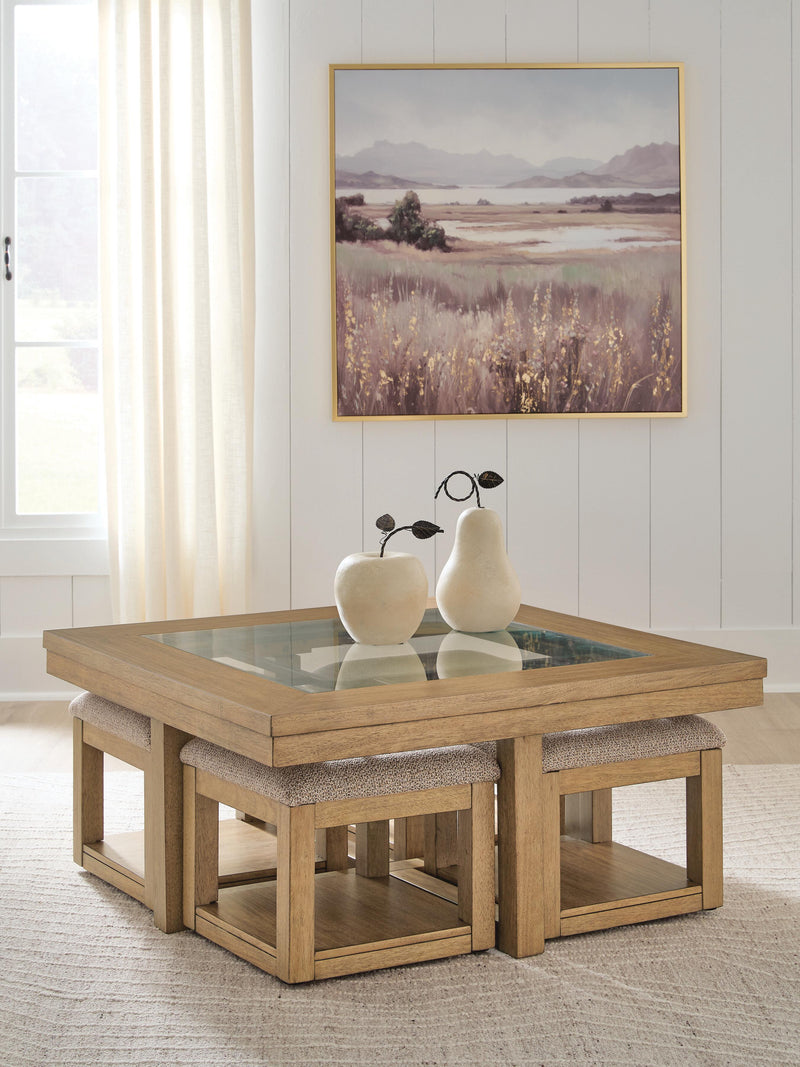 Wittenmyer Natural/Black Coffee Table with 4 Stools (Set of 5) - T794-20