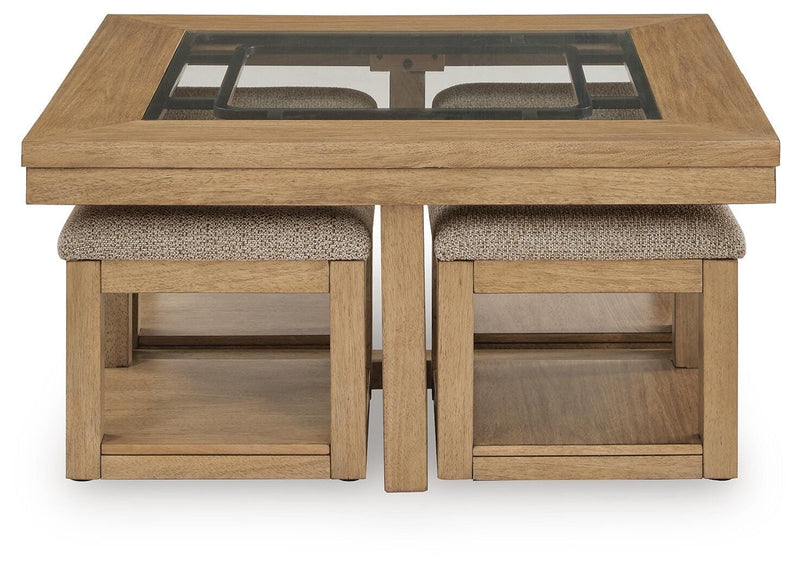 Wittenmyer Natural/Black Coffee Table with 4 Stools (Set of 5) - T794-20