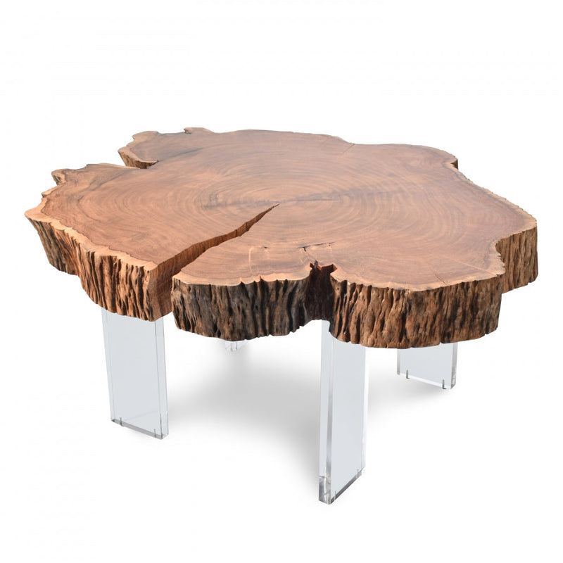 Woodland Acacia Wood Top And Acrylic Base Coffee Table in Natural - 258-CT