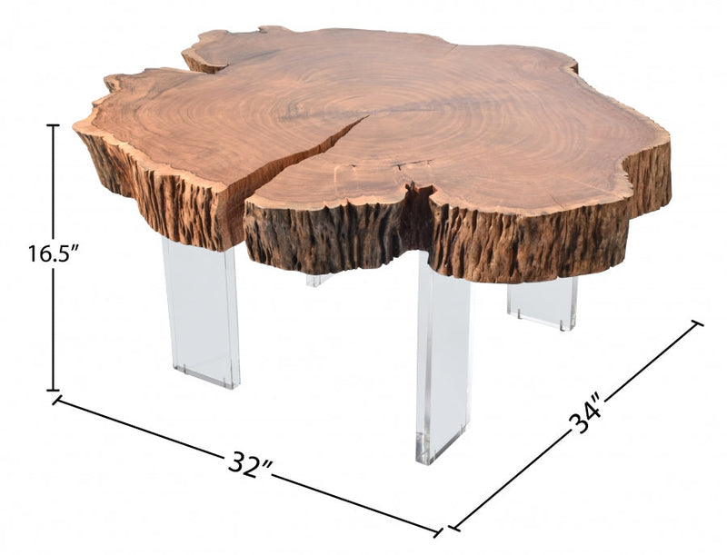Woodland Acacia Wood Top And Acrylic Base Coffee Table in Natural - 258-CT