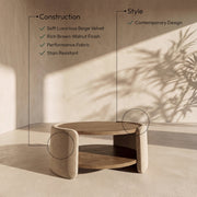 Wren Velvet And Oak Veneer Coffee Table in Beige - 22060Beige-CT