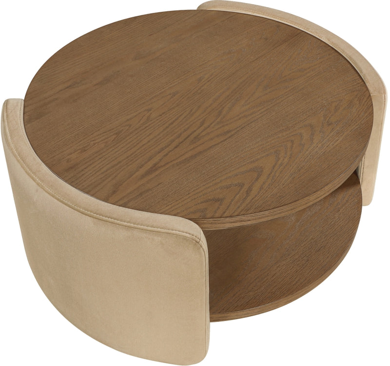 Wren Velvet And Oak Veneer Coffee Table in Beige - 22060Beige-CT