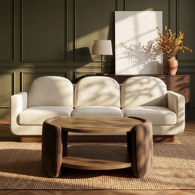 Wren Velvet And Oak Veneer Coffee Table in Brown - 22060Brown-CT