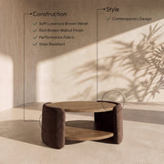 Wren Velvet And Oak Veneer Coffee Table in Brown - 22060Brown-CT