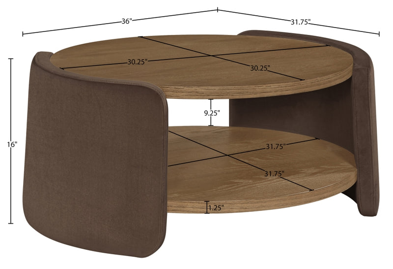 Wren Velvet And Oak Veneer Coffee Table in Brown - 22060Brown-CT