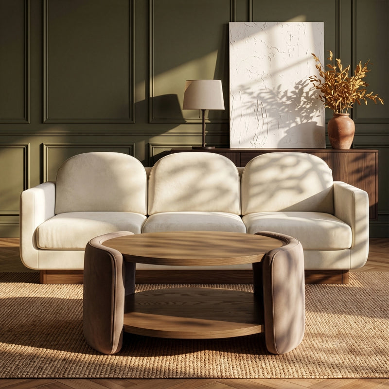 Wren Velvet And Oak Veneer Coffee Table in Taupe - 22060Taupe-CT