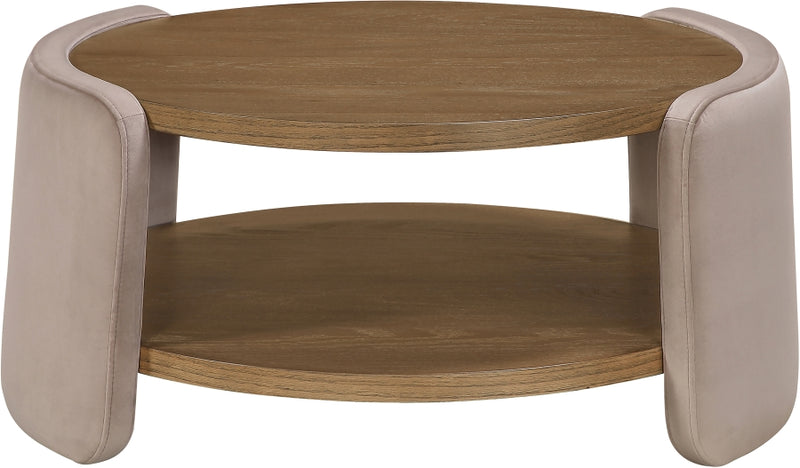 Wren Velvet And Oak Veneer Coffee Table in Taupe - 22060Taupe-CT
