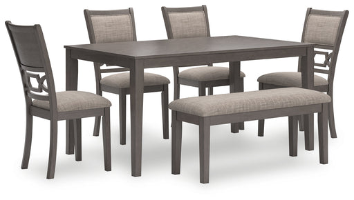 Wrenning Gray Dining Table and 4 Chairs and Bench (Set of 6) - D425-325