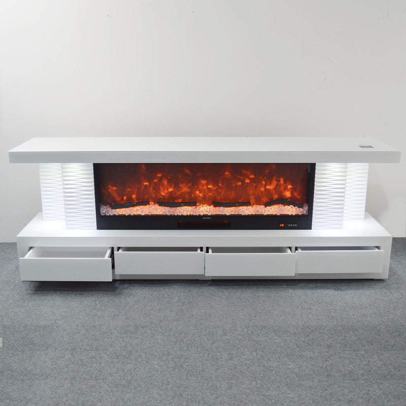 WTVS101 71X16X26 INCHES WHITE TV STAND FIREPLACE WITH BLUETOOTH SPEAKERS - 210000007812