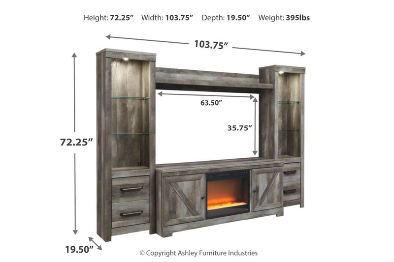 Wynnlow Gray 4 - Piece Entertainment Center with Electric Fireplace - Gate FurnitureEntertainment Center