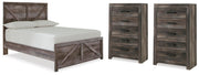 Wynnlow Gray Full Crossbuck Panel Bed and 2 Chests - B440B40