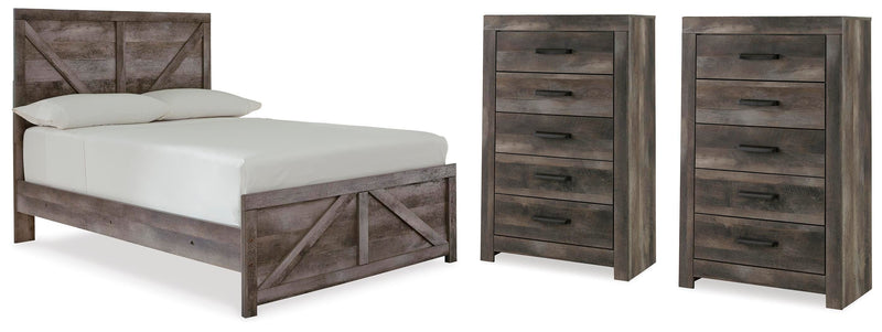 Wynnlow Gray Full Crossbuck Panel Bed and 2 Chests - B440B40