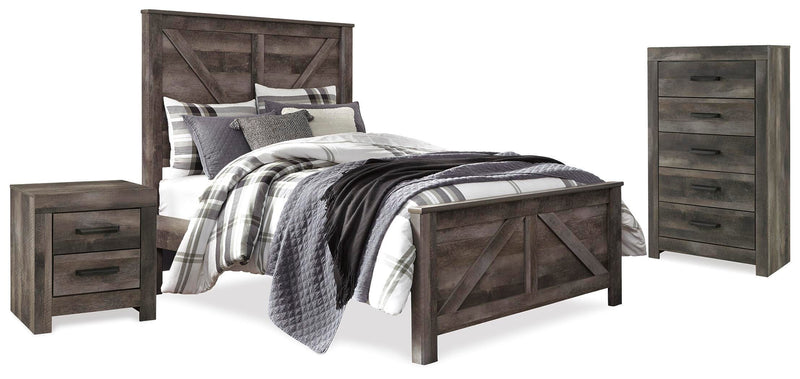 Wynnlow Gray Queen Crossbuck Panel Bed, Chest and Nightstand - B440B28