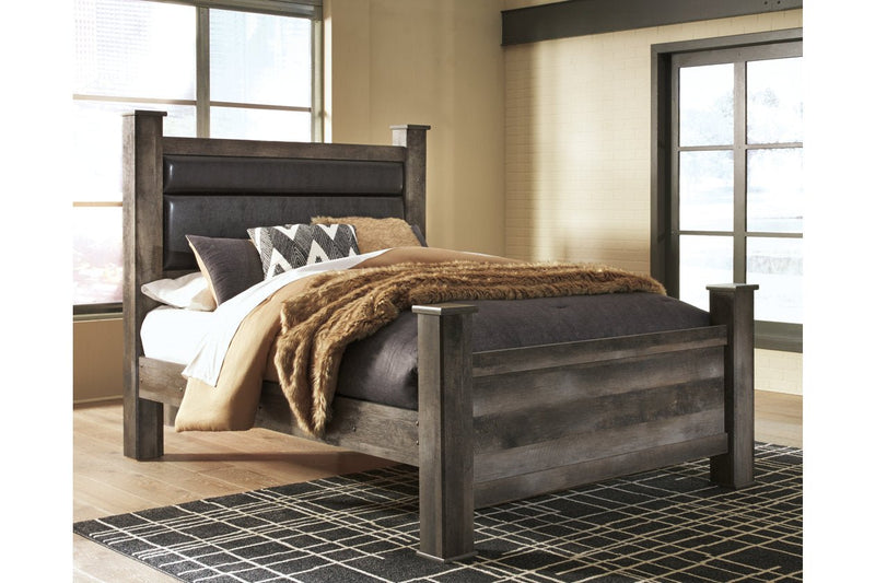 Wynnlow Gray Queen Upholstered Poster Bed - Gate FurnitureQueen Bed