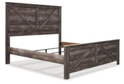 Wynnlow King Crossbuck Panel Bed with Mirrored Dresser and 2 Nightstands in Gray - PKG005679