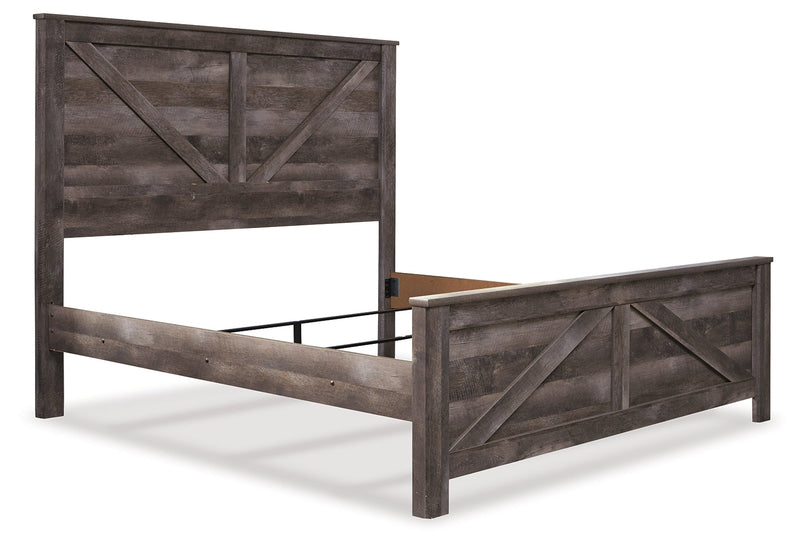 Wynnlow King Crossbuck Panel Bed with Mirrored Dresser and 2 Nightstands in Gray - PKG005679